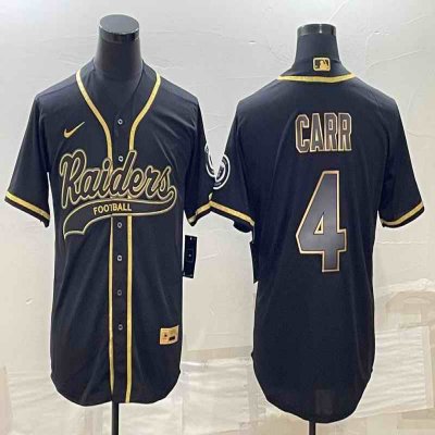 Men's Las Vegas Raiders #4 Derek Carr Black Gold With Patch Cool Base Stitched Baseball Jersey