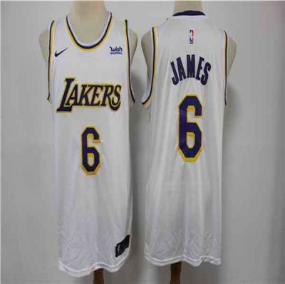 Men's Los Angeles Lakers #6 LeBron James White Stitched Basketball Jersey