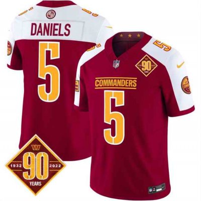 Men's Washington Commanders #5 Jayden Daniels Burgundy/White 2023 F.U.S.E. 90th Anniversary Vapor Limited Stitched Football Jersey