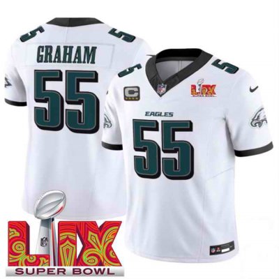 Men's Philadelphia Eagles #55 Brandon Graham White 2025 Super Bowl LIX Patch And 4-Star C Patch New F.U.S.E. Vapor Limited Stitched Football Jersey