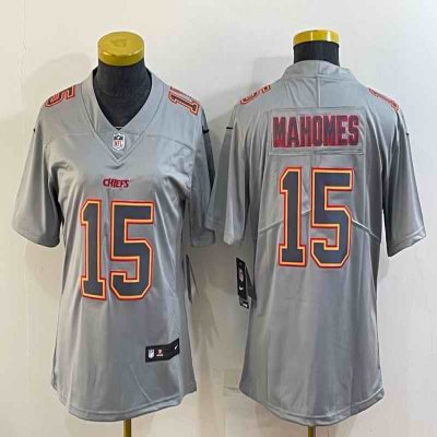 Women's Kansas City Chiefs #15 Patrick Mahomes Grey Atmosphere Fashion Stitched Jersey(Run Small)