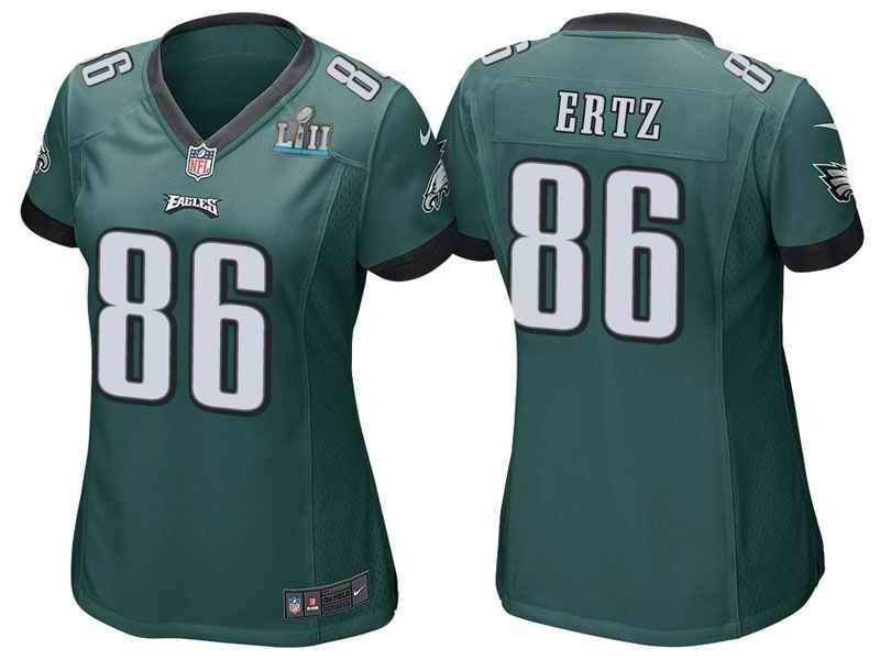 Women's Philadelphia Eagles #86 Zach Ertz Green Super Bowl LII Bound Patch Game Event Stitched NFL Jersey