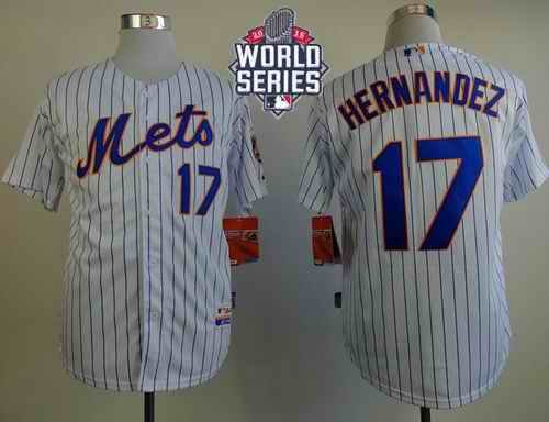 Mets #17 Keith Hernandez White(Blue Strip) Home Cool Base W/2015 World Series Patch Stitched MLB Jersey