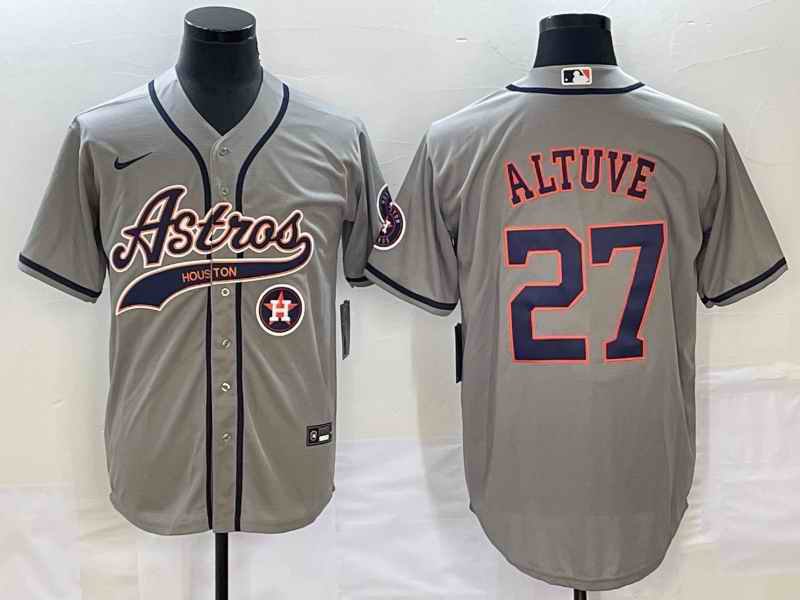 Men's Houston Astros #27 Jose Altuve Gray With Patch Cool Base Stitched Baseball Jersey