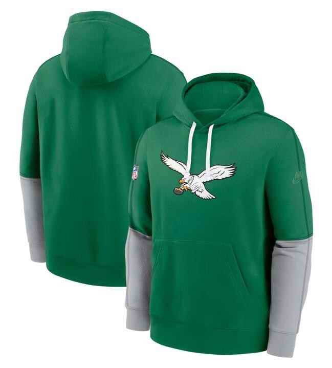 Men's Philadelphia Eagles Kelly Green Throwback Logo Club Tri-Blend Pullover Hoodie