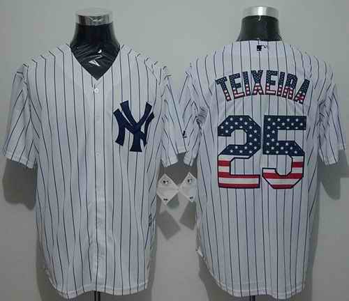 Yankees #25 Mark Teixeira White Strip USA Flag Fashion Stitched MLB Jersey