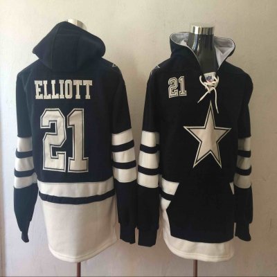 Men's Dallas Cowboys #21 Ezekiel Elliott Navy Blue All Stitched NFL Hoodie Sweatshirt