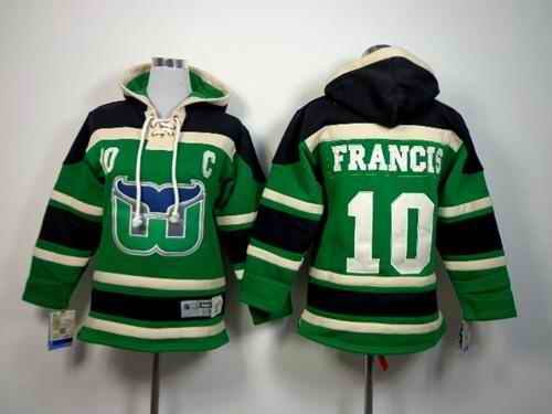 Whalers #10 Ron Francis Green Sawyer Hooded Sweatshirt Stitched Youth NHL Jersey