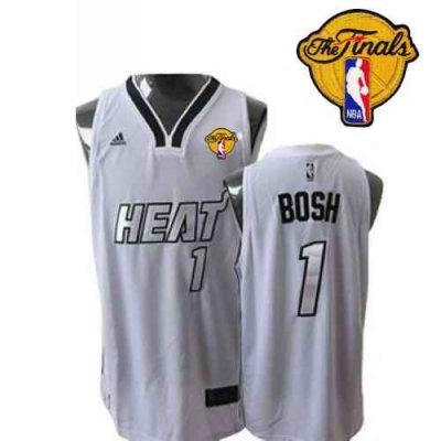 Heat Finals Patch #1 Chris Bosh White Silver No. Stitched NBA Jersey