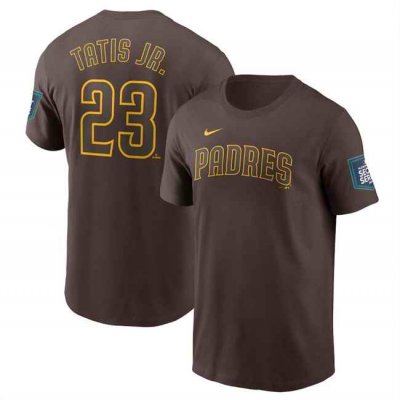 Men's San Diego Padres Fernando #23 Tatis Jr. Brown 2024 World Tour Seoul Series Name & Number T-Shirt