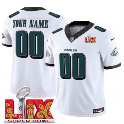 Men's Philadelphia Eagles Active Player Custom White 2025 Super Bowl LIX Patch New F.U.S.E. Vapor Limited Stitched Football Jersey