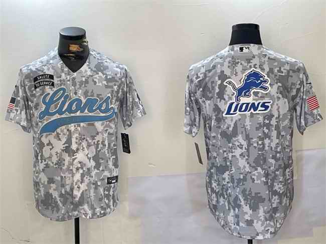 Men's Detroit Lions Team Big Logo 2024 Arctic Camo Salute to Service Stitched Baseball Jersey