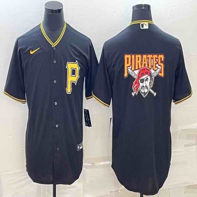 Men's Pittsburgh Pirates Black Team Big Logo Cool Base Stitched Baseball Jersey