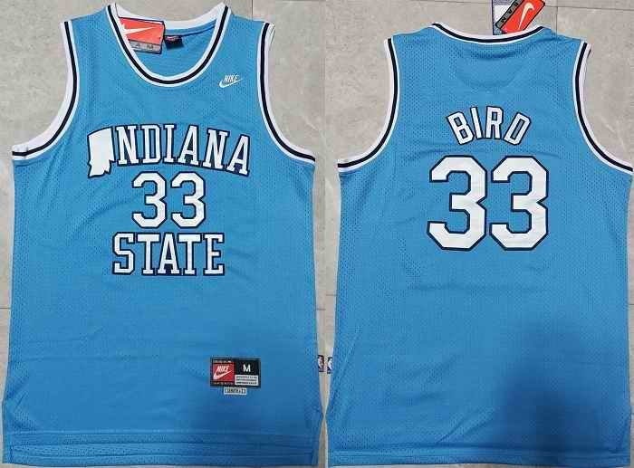 Men's Indiana State Sycamores #33 Larry Bird Blue Stitched Jersey