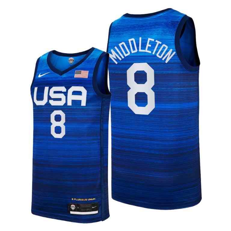 Men's USA Basketball #8 Khris Middleton 2021 Blue Tokyo Olympics Stitched Away Jersey