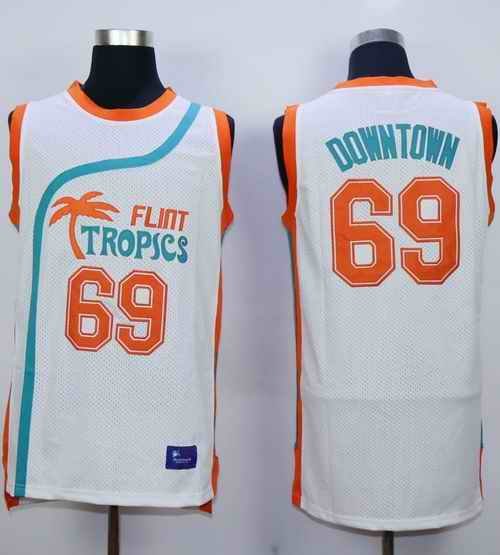 Flint Tropics #69 Downtown White Semi-Pro Movie Stitched Basketball Jersey