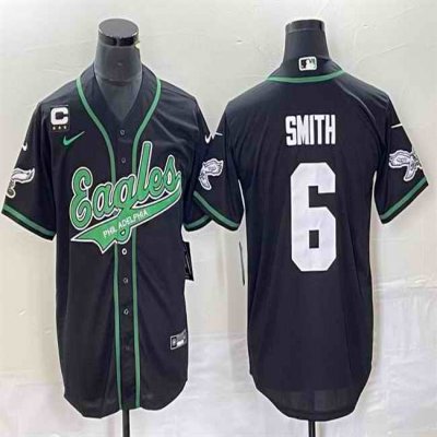 Men's Philadelphia Eagles #6 DeVonta Smith Black With 3-star C Patch Cool Base Stitched Baseball Jersey