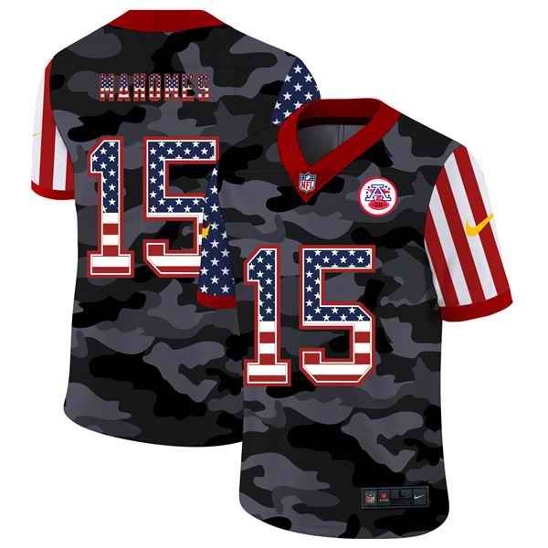 Men's Kansas City Chiefs #15 Patrick Mahomes Camo USA Flag Limited Stitched Jersey