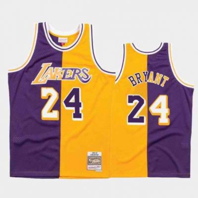 Men's Los Angeles Lakers #24 Kobe Bryant Purple/Gold Split Stitched Basketball Jersey