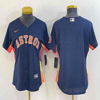 Women's Houston Astros Navy With Patch Cool Base Stitched Baseball Jersey(Run Small)