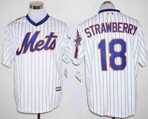 Mets #18 Darryl Strawberry White(Blue Strip) Cool Base Cooperstown 25TH Stitched MLB Jersey