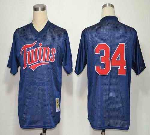 Mitchell And Ness 1991 Twins #34 Kirby Puckett Navy Blue Stitched MLB Jersey