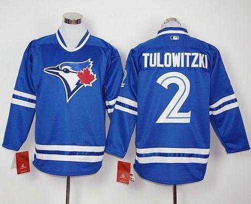 Blue Jays #2 Troy Tulowitzki Blue Long Sleeve Stitched MLB Jersey