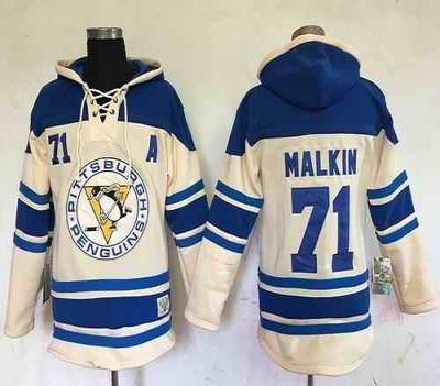 Penguins #71 Evgeni Malkin Cream Sawyer Hooded Sweatshirt Stitched NHL Jersey