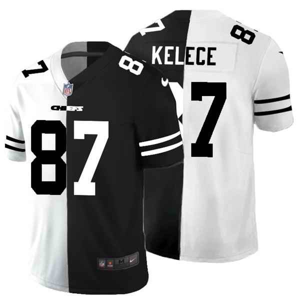 Men's Kansas City Chiefs #87 Travis Kelce Black & White Split Limited Stitched Jersey