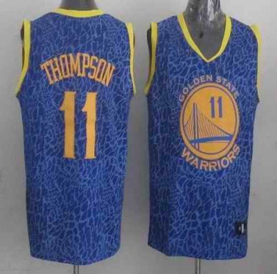 Warriors #11 Klay Thompson Blue Crazy Light Stitched NBA Jersey