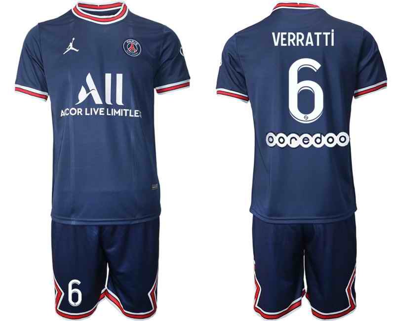 Men's Paris Saint-Germain #6 Verratti Ramos 2021/22 Blue Soccer Jersey