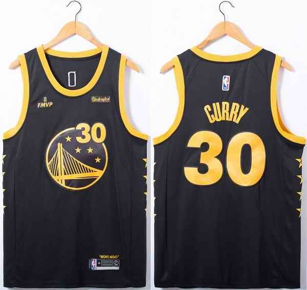 Men's Golden State Warriors #30 Stephen Curry Black FMVP Stitched Jersey