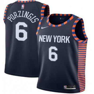 New Yok Knicks #6 Kristaps Porzingis Navy City Edition Stitched Swingman Jersey