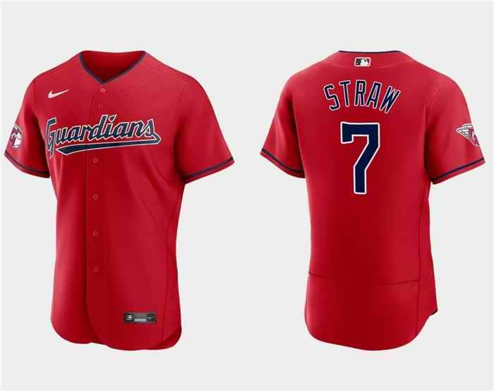 Men's Cleveland Guardians #7 Myles Straw Red Flex Base Stitched Jersey