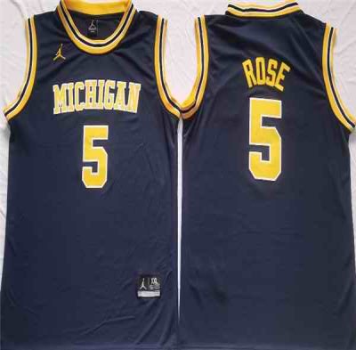 Men's Michigan Wolverines #5 Jalen Rose Navy Stitched Jersey