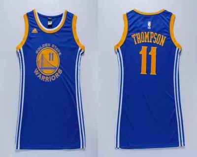 Warriors #11 Klay Thompson Blue Women's Dress Stitched NBA Jersey