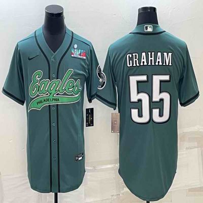 Men's Philadelphia Eagles #55 Brandon Graham Green With Super Bowl LVII Patch Cool Base Stitched Baseball Jersey