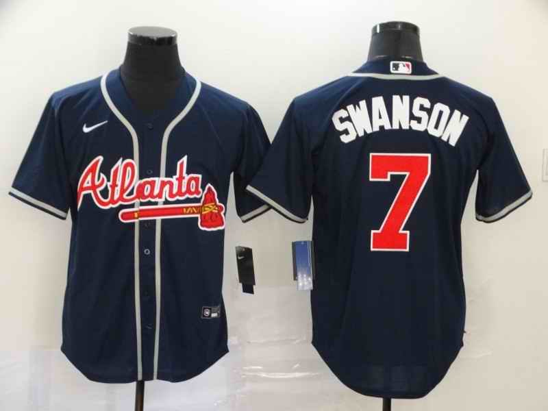 Men's Atlanta Braves #7 Dansby Swanson Navy Cool Base Stitched MLB Jersey