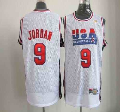 Team USA #9 Michael Jordan White Throwback Stitched NBA Jersey