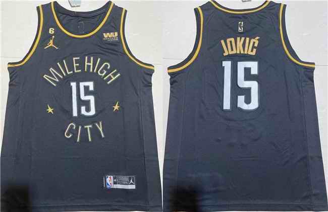 Men's Denver Nuggets #15 Nikola Jokic Black With NO.6 Patch Stitched Jersey