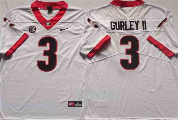 Men's Georgia Bulldogs #3 GURLEY II White College Football Stitched Jersey