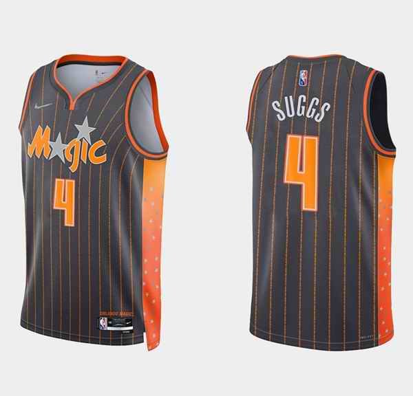 Men's Orlando Magic #4 Jalen Suggs 2021/22 City Edition Black 75th Anniversary Stitched Swingman Jersey