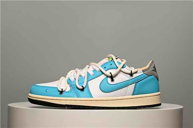 Women's Running Weapon Air Jordan 1 Low Blue/White Shoes 0357