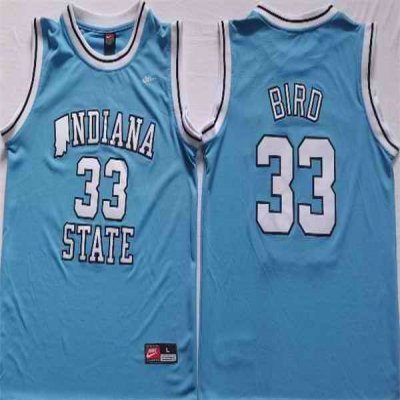 Sycamores #33 Larry Bird Blue Hardwood Legends Basketball Stitched Jersey