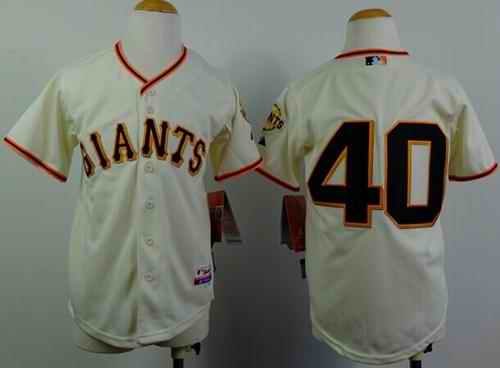 Giants #40 Madison Bumgarner Cream Stitched Youth MLB Jersey