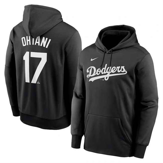 Los Angeles Dodgers #17 Shohei Ohtani Black Name & Number Pullover Hoodie