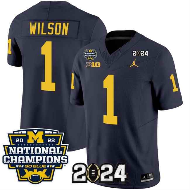 Men's Michigan Wolverines #1 Roman Wilson Navy 2024 F.U.S.E. With 2023 National Champions Patch Stitched Jersey