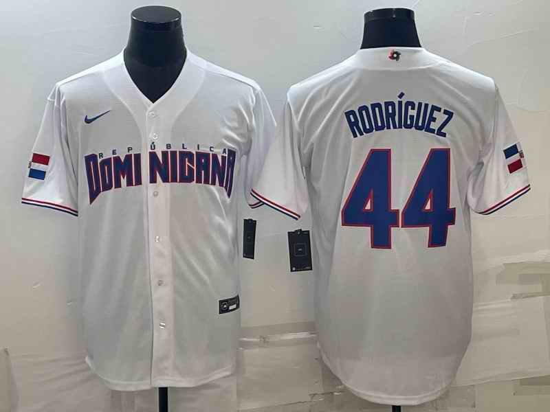 Men's Dominican Republic Baseball #44 Julio Rodr'guez 2023 White World Baseball Classic Stitched Jersey