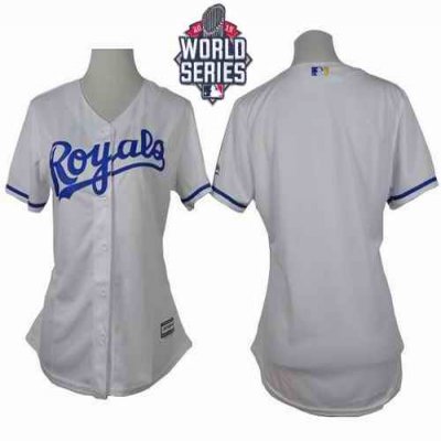 Royals Blank White Home W/2015 World Series Patch Women's Stitched MLB Jersey