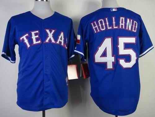 Rangers #45 Derek Holland Stitched MLB Blue Cool Base Jersey